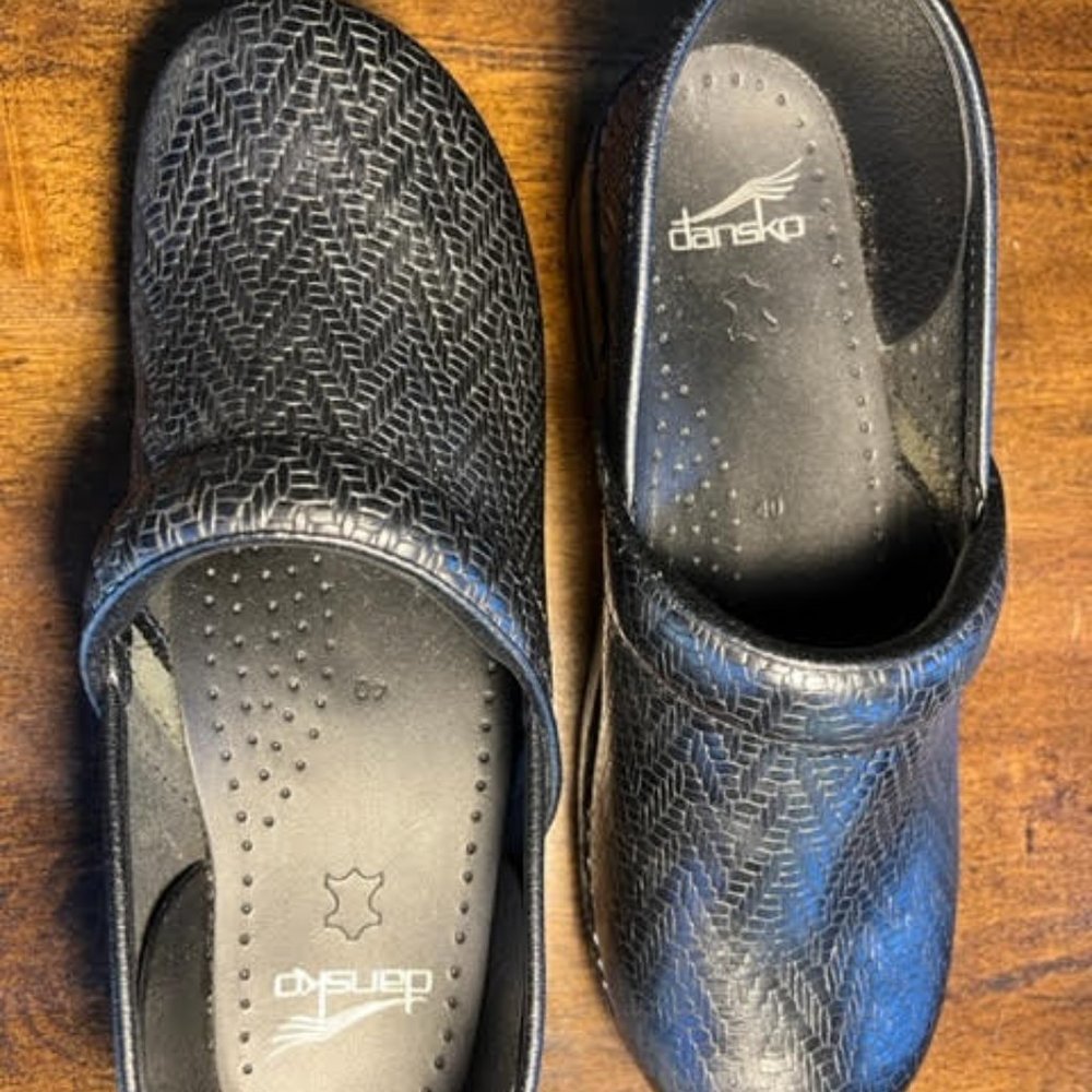 Dansko Professional Black Woven Leather Clogs Women